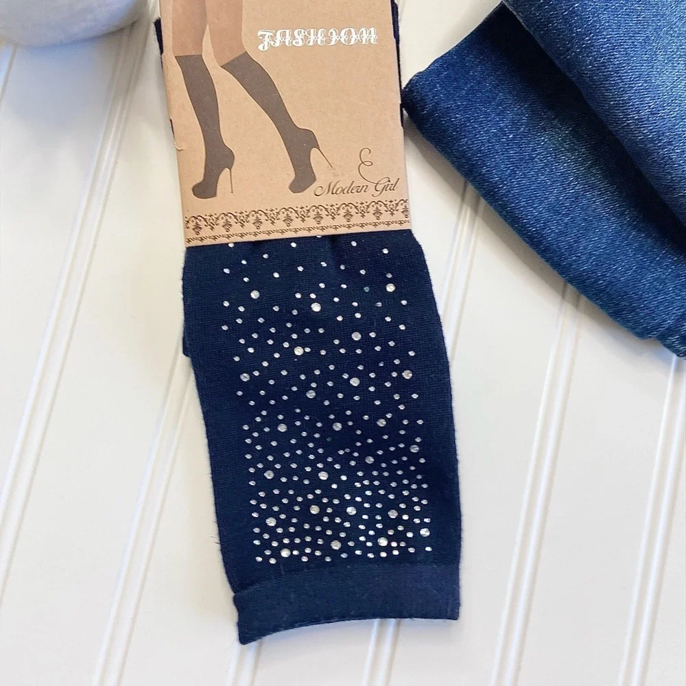 Crystal Sprinkle Knee Socks-navy